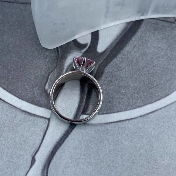 Pink CZ Solitaire Stainless Steel Ring Sizes 6,7,8,9 - Picture 4 of 6